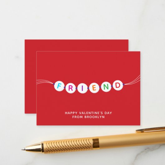 友かわいい友情ブレスレット赤バレンタインデー エンクロージャーカード (正面/裏面インサイチュ)