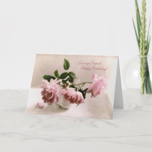 友かわいらし人のためのピンクローズ誕生日カード カード (正面)