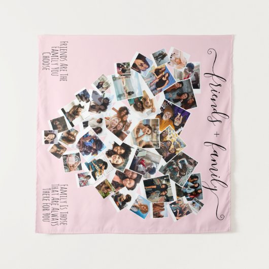 友だちと家族引用文写真ハートコラージュ投稿 タペストリー (正面(横))