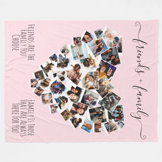 友だちと家族引用文写真ハートコラージュ投稿 フリースブランケット (正面(横))