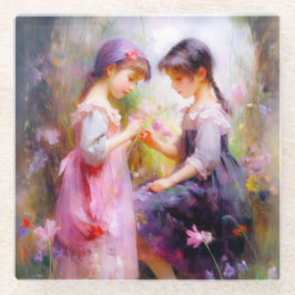 友だちと花 ガラスコースター