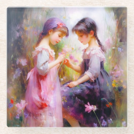 友だちと花 ガラスコースター (正面)