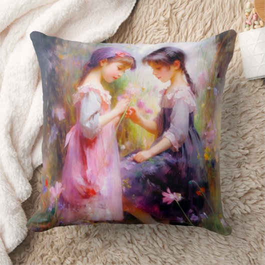 友だちと花 クッション (ブランケット)