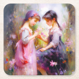 友だちと花 スクエアペーパーコースター