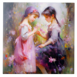 友だちと花 タイル