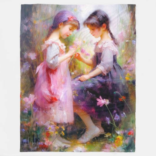 友だちと花 フリースブランケット (正面)