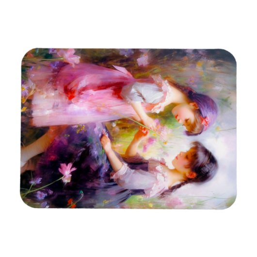 友だちと花 マグネット (横)