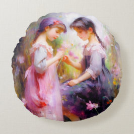 友だちと花 ラウンドクッション