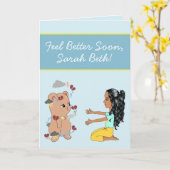 友だちの子どもにはかわいいマンガ熊がもうすぐ元気に カード (黄色い花)