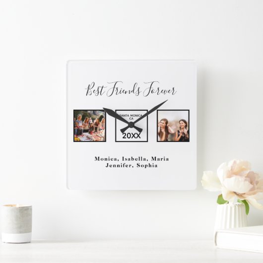 友だちは永遠に白い写真を命名 スクエア壁時計 (ホーム)