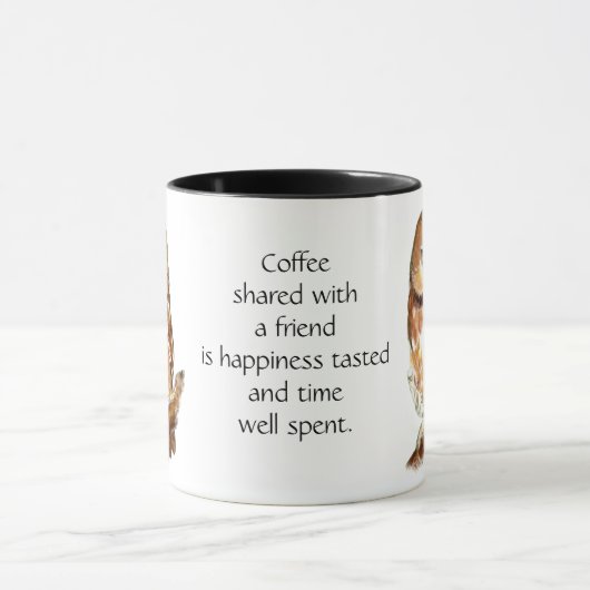 友だちコーヒーとカワイフクロウ引用文 マグカップ (中央)