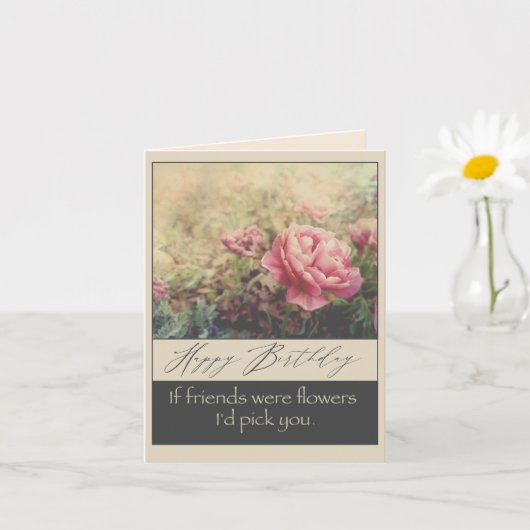 友だちピンクかわいらしの花のハッピーバースデー カード (小さな植物)