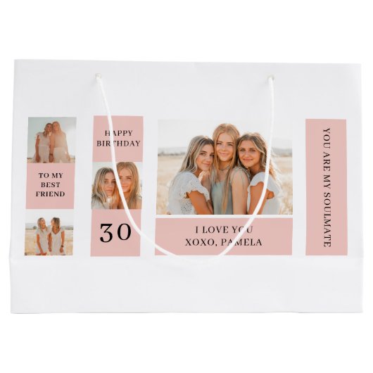 友だち写真のコラージュ |ハッピーバースデー ラージペーパーバッグ (裏面)