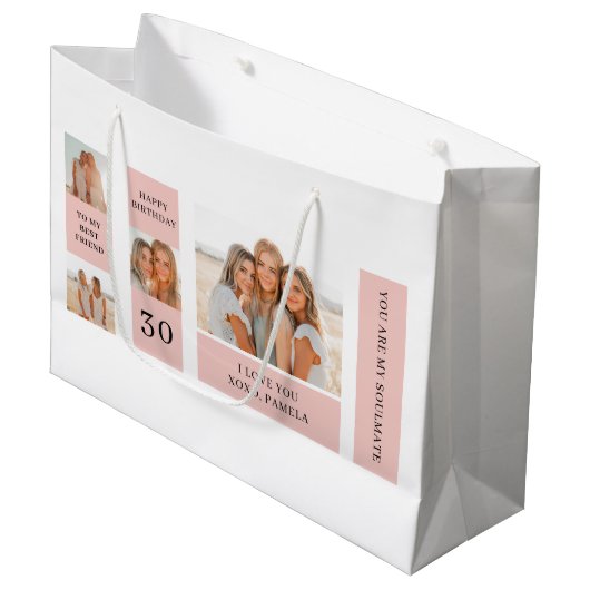 友だち写真のコラージュ |ハッピーバースデー ラージペーパーバッグ (正面アングル)