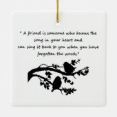 友だち引用文曲のハートバードシルエットアート セラミックオーナメント (裏面)