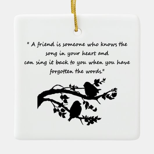 友だち引用文曲のハートバードシルエットアート セラミックオーナメント (正面)