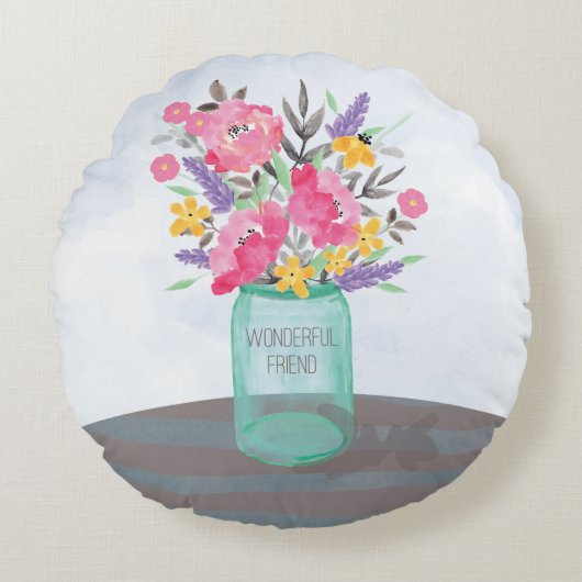 友だち母の日の花瓶 ラウンドクッション (正面)