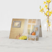 友だち窓付き秋猫 カード (黄色い花)