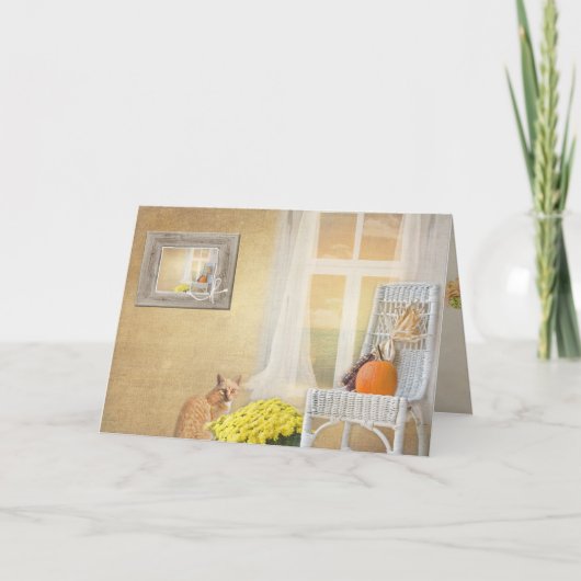 友だち窓付き秋猫 カード (正面)