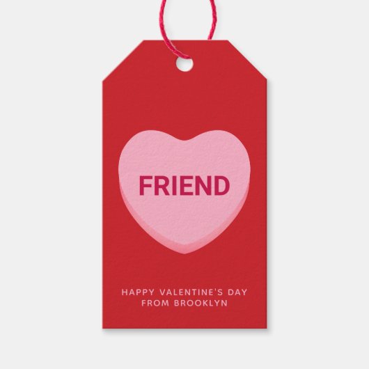 友だち赤ピンクの会話ハートバレンタインデー ギフトタグ (正面)