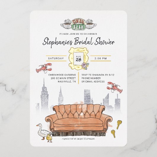 友だち™ |中央パークウォーターカラーブライダルシャワー 箔招待状 (正面)