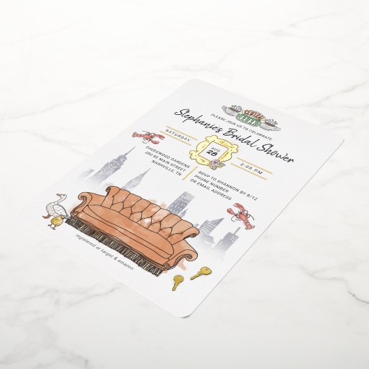 友だち™ |中央パークウォーターカラーブライダルシャワー 箔招待状 (回転した状態)