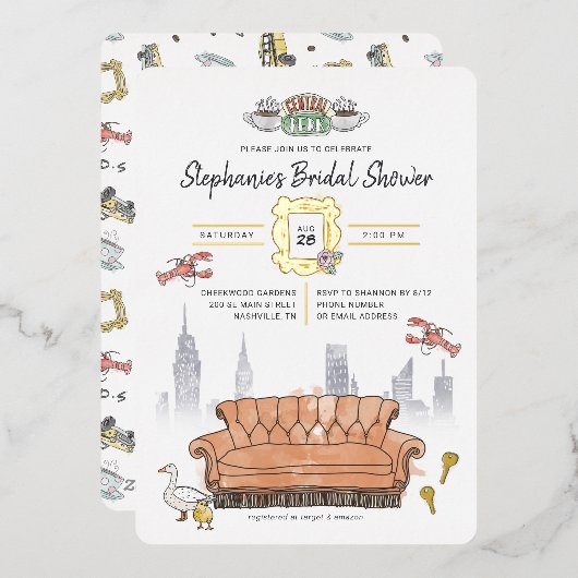 友だち™ |中央パークウォーターカラーブライダルシャワー 箔招待状 (正面/裏面)