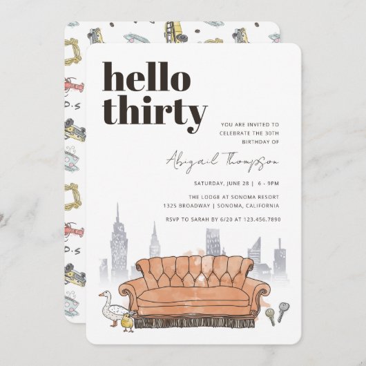 友だち™ |中央ペルクウォーターカラー30th誕生日 招待状 (正面/裏面)