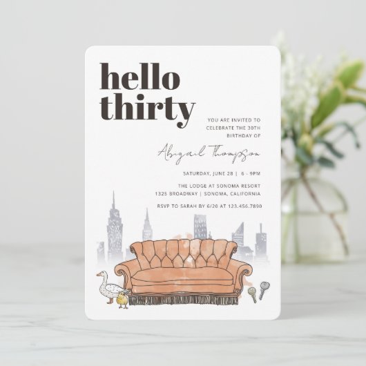 友だち™ |中央ペルクウォーターカラー30th誕生日 招待状 (スタンド正面)