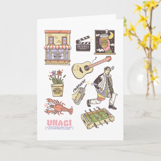 友だち™ |漫画のアイコンのグラフィック カード (黄色い花)