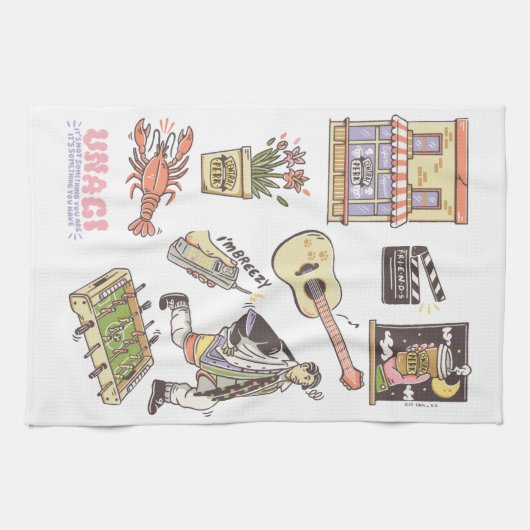 友だち™ |漫画のアイコンのグラフィック キッチンタオル (横)