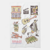 友だち™ |漫画のアイコンのグラフィック キッチンタオル (縦)