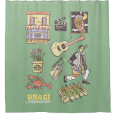 友だち™ |漫画のアイコンのグラフィック シャワーカーテン (正面)