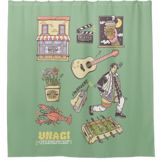 友だち™ |漫画のアイコンのグラフィック シャワーカーテン (正面)