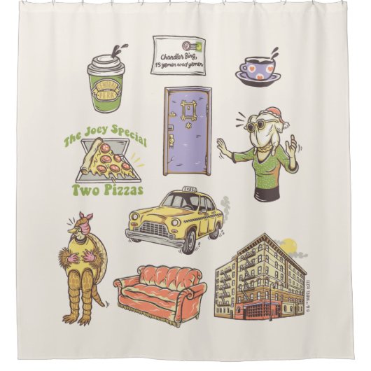 友だち™ |漫画のアイコンのグラフィック シャワーカーテン (正面)