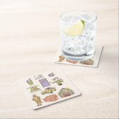 友だち™ |漫画のアイコンのグラフィック スクエアペーパーコースター (インサイチュ)