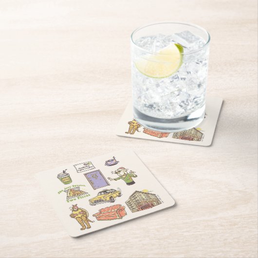 友だち™ |漫画のアイコンのグラフィック スクエアペーパーコースター (インサイチュ)