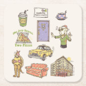 友だち™ |漫画のアイコンのグラフィック スクエアペーパーコースター (正面)