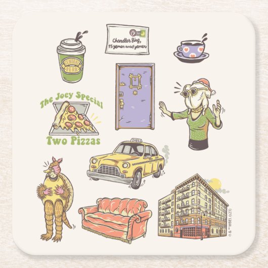 友だち™ |漫画のアイコンのグラフィック スクエアペーパーコースター (正面)