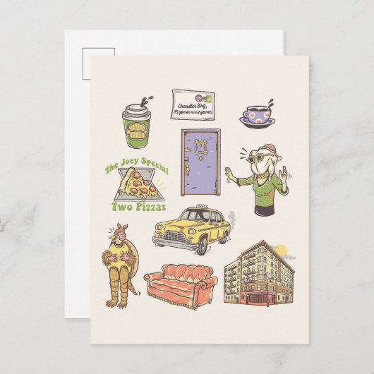 友だち™ |漫画のアイコンのグラフィック ポストカード (正面/裏面)