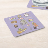 友だち™ |漫画のアイコン スクエアペーパーコースター (アングル)