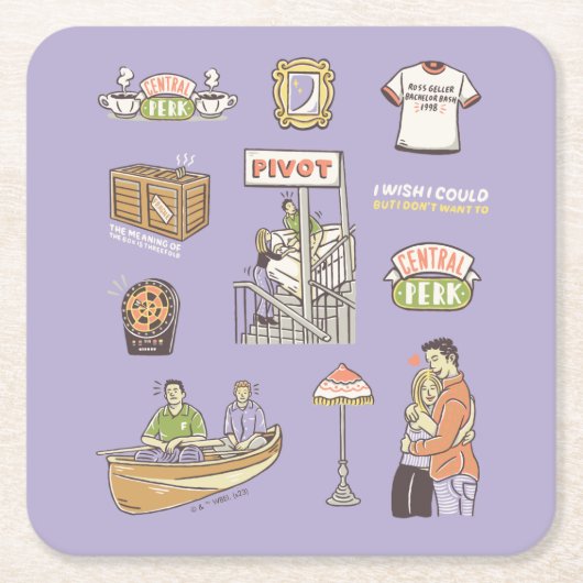 友だち™ |漫画のアイコン スクエアペーパーコースター (正面)