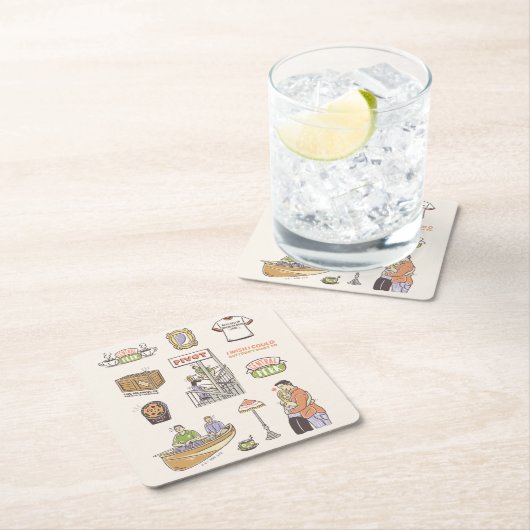 友だち™ |漫画のアイコン スクエアペーパーコースター (インサイチュ)