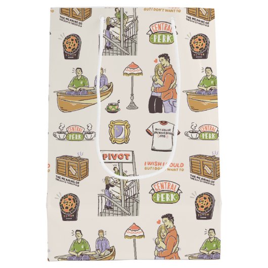 友だち™ |漫画のアイコン ミディアムペーパーバッグ (裏面)