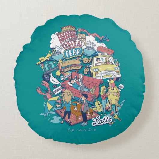 友だち™ | 漫画のコラージュ ラウンドクッション (正面)