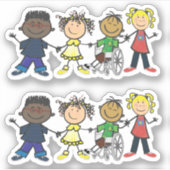 友だち – 漫画のスタイルキッズ手を持つ シール (正面)