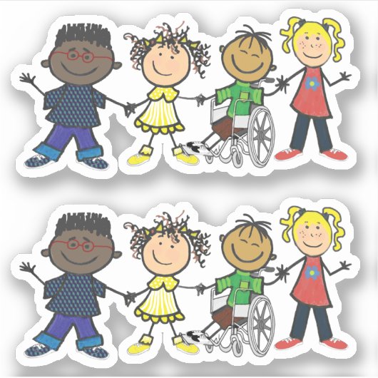 友だち – 漫画のスタイルキッズ手を持つ シール (正面)