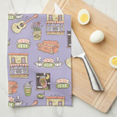 友だち™ |紫色のアイコンパターン キッチンタオル (四つ折り)