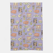 友だち™ |紫色のアイコンパターン キッチンタオル (縦)