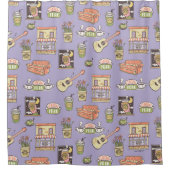 友だち™ |紫色のアイコンパターン シャワーカーテン (正面)